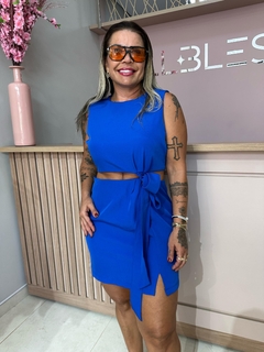 CONJUNTO ALFAIATARIA CROPPED COM FITA P/ SAIA - AZUL ROYAL - Allbless
