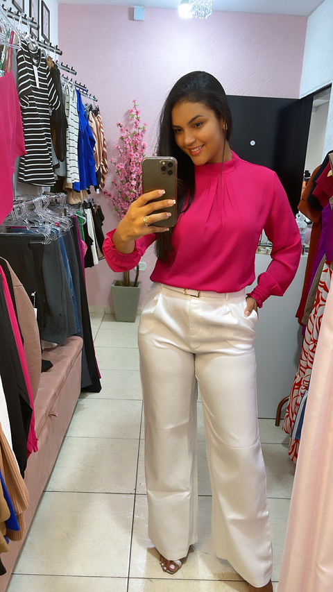 blusa manga longa rosa