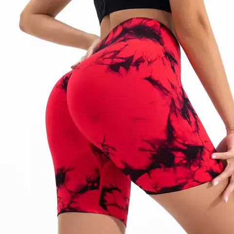 Shorts cintura alta butt lift feminino sem costura shorts tie dye ginásio trein