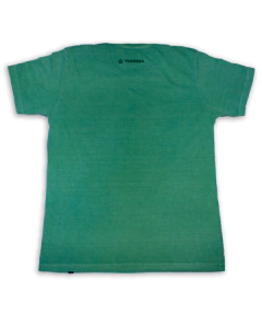 Camiseta de algodão estonada masculina com estampa boi no chão.