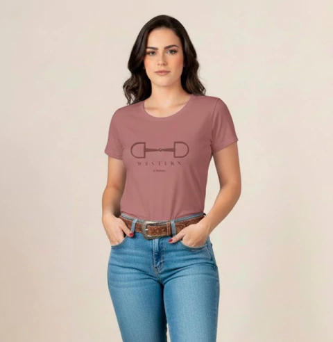 Camiseta feminina de algodão com estampa western