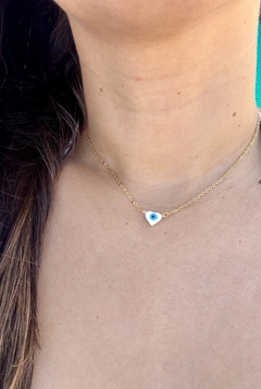 Choker Coração Olho Grego Folheado Dourado