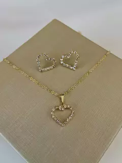 Conjunto Coração Strass Folheado