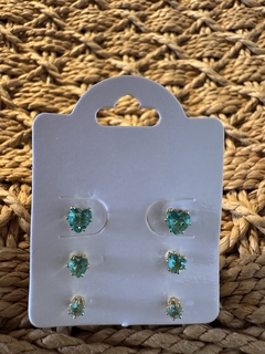 Cartela Trio de Brincos Coração Zircônia Folheado - comprar online
