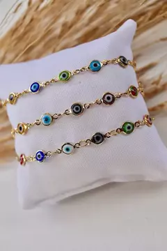 Pulseira Olho Grego Colorido Folheada