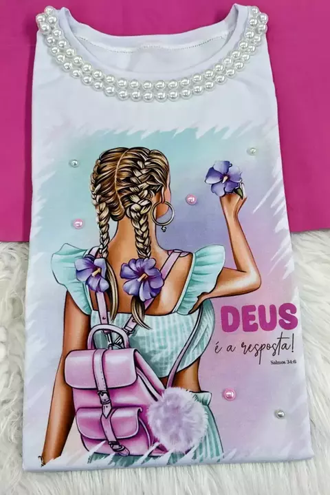 T-Shirt Luxe White c/ Pedrarias -Deus é a Resposta