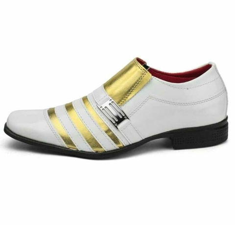 Sapato Social Masculino Branco Listras Ouro