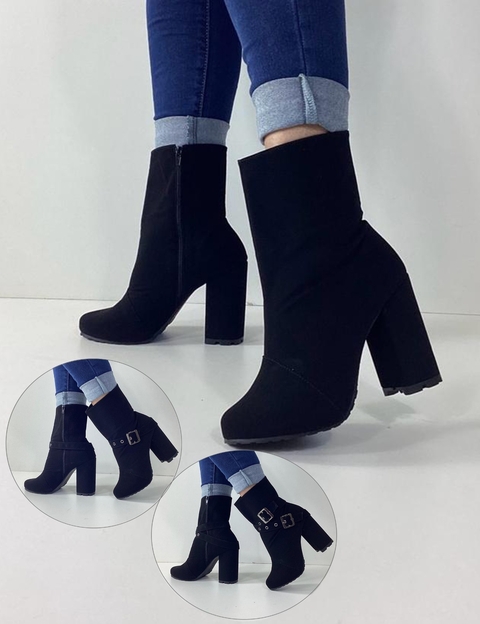 Bota Feminina Meia Pata Camurçada Salto 8 cm