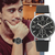 Image of Quartz watch with three eyes for men, chronograph with blue glass strap