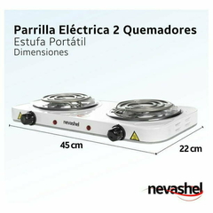 Parrilla Electrica Dos Quemadores Doble Termostato Estufa Nevashel Nevashel PEISP-2021