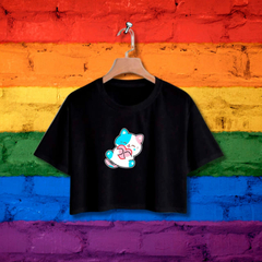 Cropped Gato Transgender - ORGULHO - Branco - Preto - LGBT - Loja Áurea Atacado