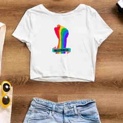 Cropped Mão da Resistência - ORGULHO - Branco - Preto - LGBT - loja online