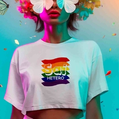 Cropped Sai Hetero - Bandeira Orgulho - Branco - Preto - LGBT