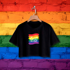 Cropped Sai Hetero - Bandeira Orgulho - Branco - Preto - LGBT - Loja Áurea Atacado