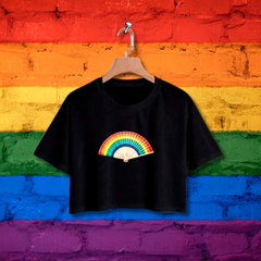 Cropped Leque - Bandeira Orgulho - Branco - Preto - LGBT - Loja Áurea Atacado