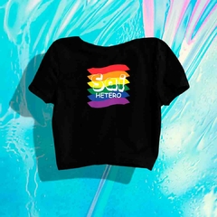 Imagem do Cropped Sai Hetero - Bandeira Orgulho - Branco - Preto - LGBT