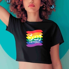 Cropped Sai Hetero - Bandeira Orgulho - Branco - Preto - LGBT - comprar online