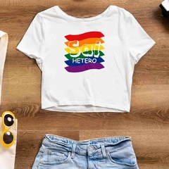 Cropped Sai Hetero - Bandeira Orgulho - Branco - Preto - LGBT - loja online