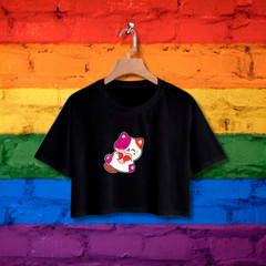 Cropped Gato Lésbicas - ORGULHO - Branco - Preto - LGBT - Loja Áurea Atacado