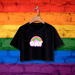 Cropped GAY ARCO IRIS - Branco - Preto - LGBT - Loja Áurea Atacado