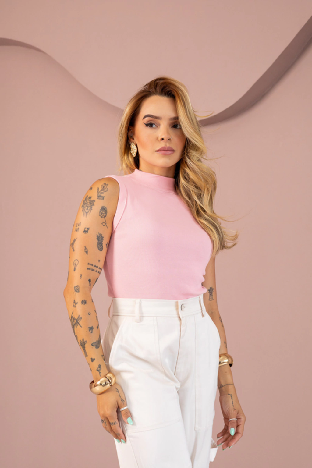Regata Gola Alta Ribana Rosa Bebê