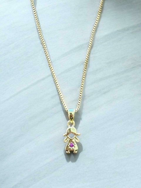 Colar pingente menina zirconia rosa