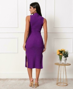 VESTIDO MIDI TRICOT MODAL CANELADO COM FENDA - loja online