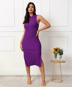 VESTIDO MIDI TRICOT MODAL CANELADO COM FENDA - RC7 Fashion