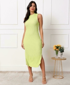 VESTIDO MIDI TRICOT MODAL CANELADO COM FENDA - comprar online