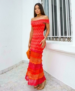 CONJUNTO RAYON BLUSA DECOTE CANOA E SAIA LONGUETE