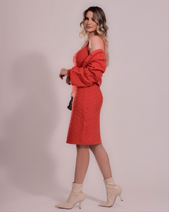 CONJUNTO VESTIDO MIDI COM CARDIGAN COM BOTÕES DE SOBREPOR - RC7 Fashion