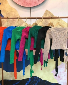 Blusa Croped rayon com manga longa e amarração - RC7 Fashion