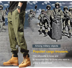 Calça casual de algodão reto masculino, multi bolsos, macacão tático militar
