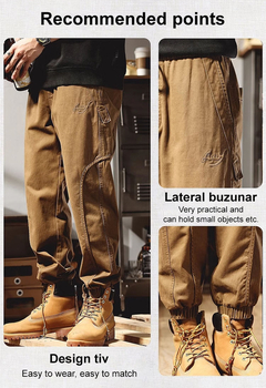 Calça casual de algodão reto masculino, multi bolsos, macacão tático militar - loja online