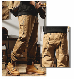 Imagem do Calça casual de algodão reto masculino, multi bolsos, macacão tático militar