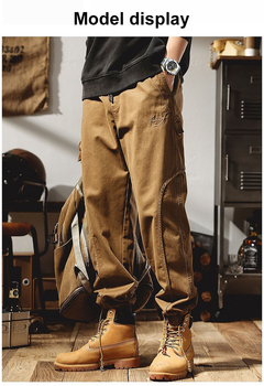 Calça casual de algodão reto masculino, multi bolsos, macacão tático militar - EnRicos