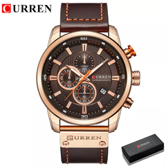 Curren-relógio de pulso de couro masculino, quartzo, militar, cronógrafo, espo na internet