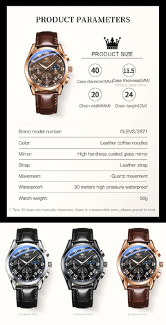OLEVS-Relógio Quartzo de Luxo Masculino, Marca Top, Fase da Lua, Impermeável, - comprar online