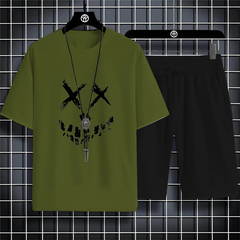 Fato esportivo de manga curta para homens, padrão estampado engraçado, moda ge na internet