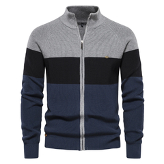 Imagem do Camisola de retalhos masculino, cardigans com zíper, camisola de algodão jovem