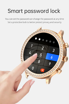 Smartwatch impermeável AMOLED para mulheres, chamada bluetooth, pressão arteri