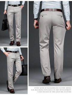 Verão alta elástico calças de seda gelo para homens vestido de negócios cal?