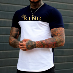 Camiseta de manga curta com decote em O masculino, top com letra rei, roupa casu - comprar online