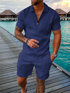 Conjunto de camisa polo e shorts masculino de manga curta, camiseta de rua, roup