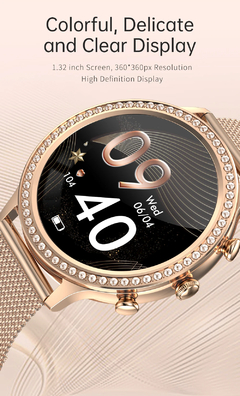 Smartwatch impermeável AMOLED para mulheres, chamada bluetooth, pressão arteri - EnRicos