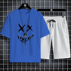 Fato esportivo de manga curta para homens, padrão estampado engraçado, moda ge na internet