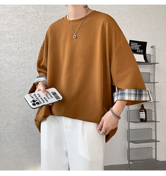 Camisa xadrez masculina e feminina tamanho grande, roupa casual com mangas sete,