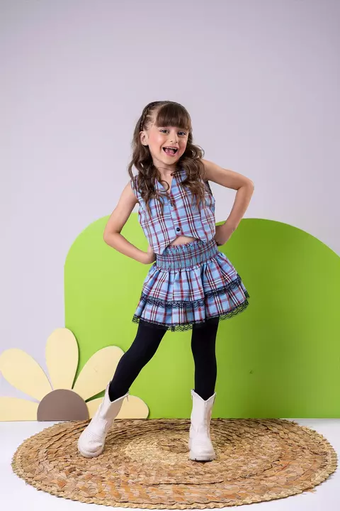 Conjunto Junino Melissa Xadrez Azul Bebe - comprar online