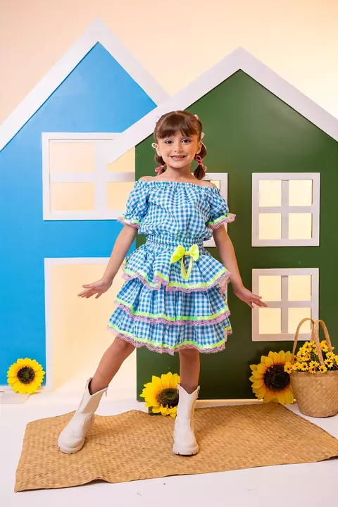 Conjunto Junino Sofia Xadrez Azul - comprar online