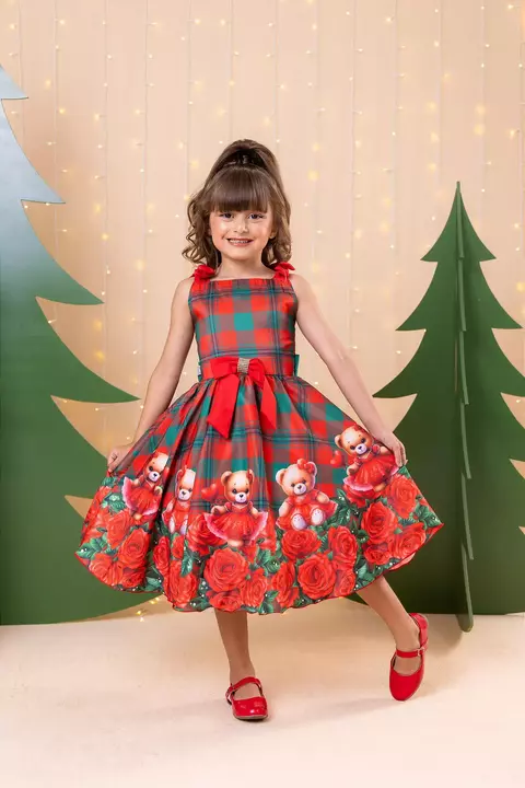 Vestido Ursinho Xadrez Vermelho - Natal - comprar online